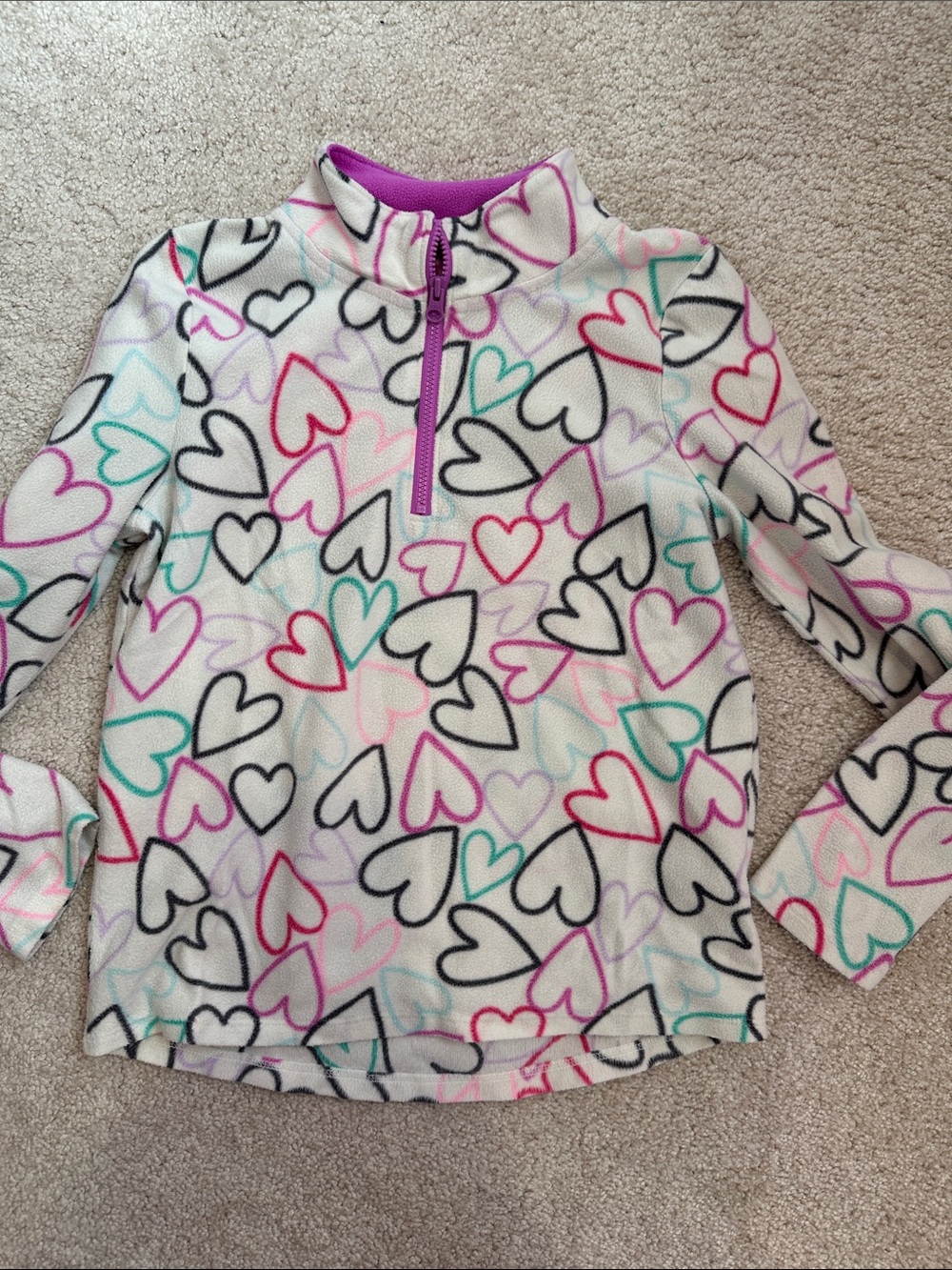Girls' Heart Print Fleece Pullover (sz 7)